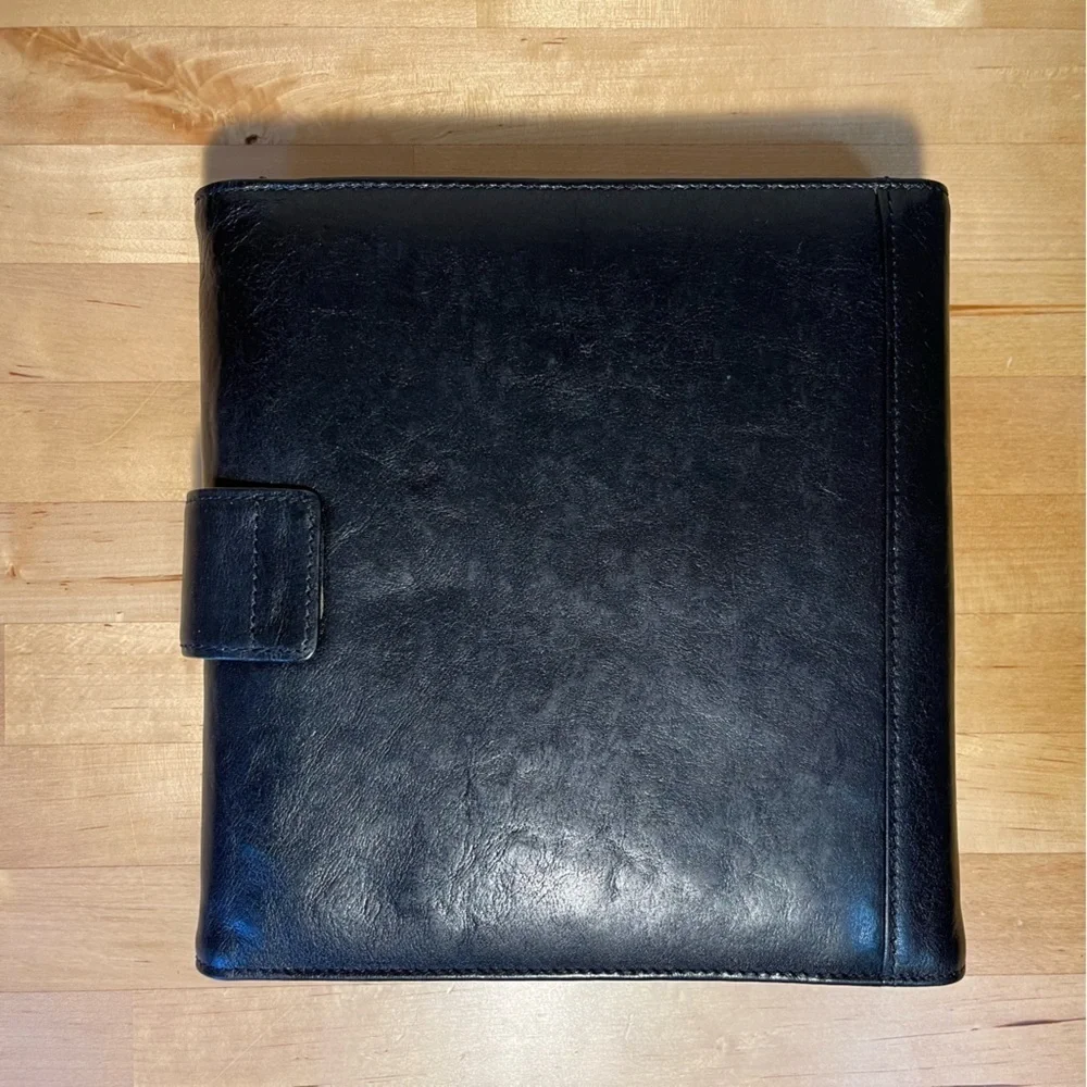 Vintage Time Manager Original Black Gloss Leather 6-Ring Personal Planner Binder
